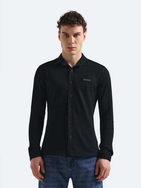 Black Waffleluxe Textured Shirt