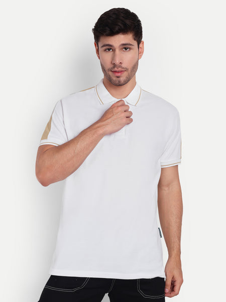 White Beige Regular Fit Polo T-Shirt