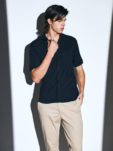 Black Ribbed Power Shirt for men online