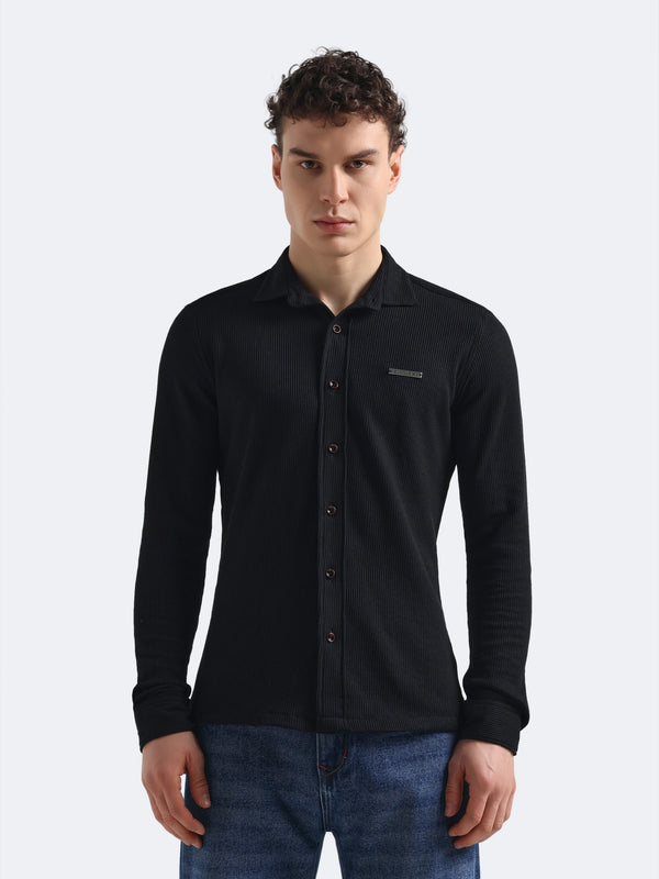 Black Waffleluxe Textured Shirt