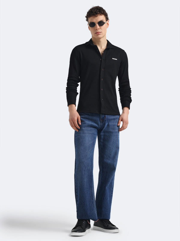 Black Waffleluxe Textured Shirt
