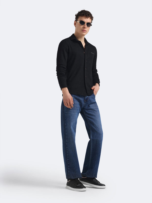Black Waffleluxe Textured Shirt
