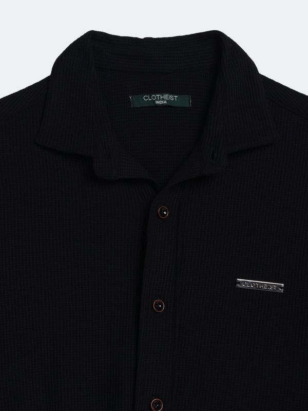 Black Waffleluxe Textured Shirt