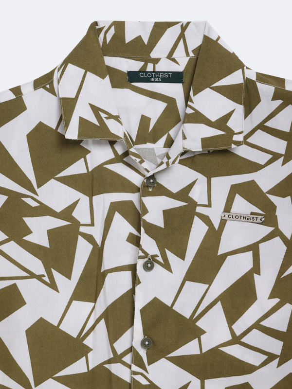 Olive Geo Print Shirt