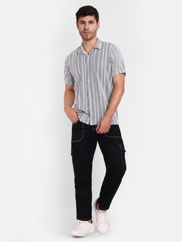 Shadow Stripe Crochet Half sleeve shirt for men online