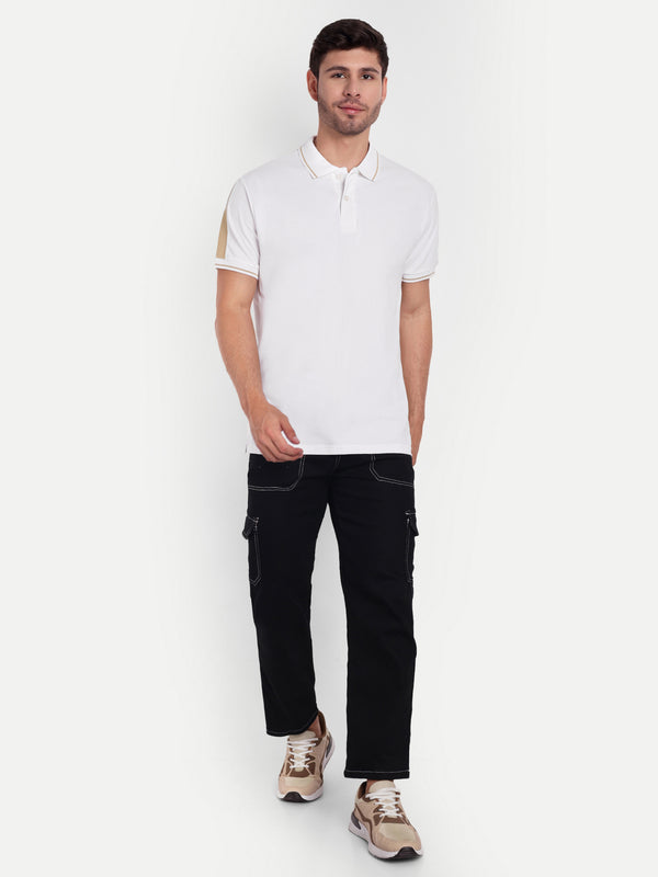 White Beige Regular Fit Polo T-Shirt