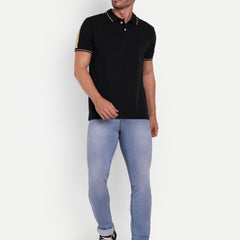 Black Beige Regular Fit Polo T-Shirt