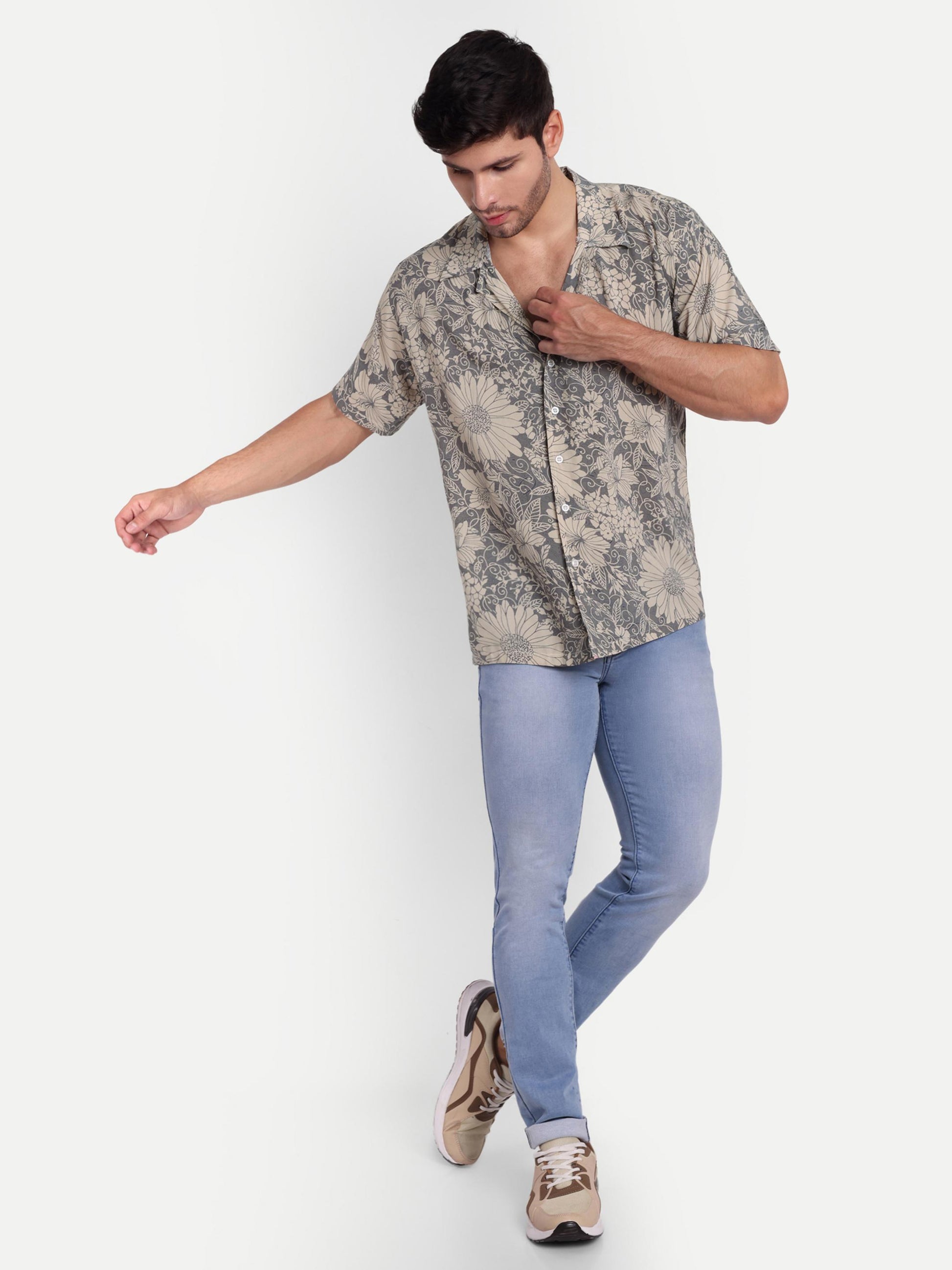 Gray Blossom Half Sleeve Shirt for men online - Clotheist