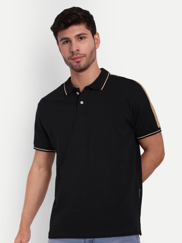 Black Beige Regular Fit Polo T-Shirt