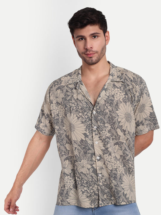 Gray Blossom Half Sleeve Shirt for men online - Clotheist
