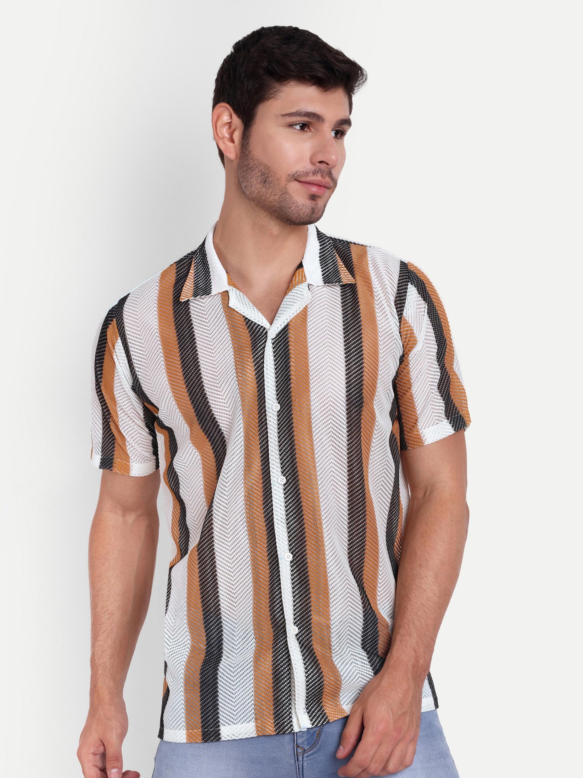 Mocha Mania Crochet Half Sleeve Shirt for men online - Clotheist