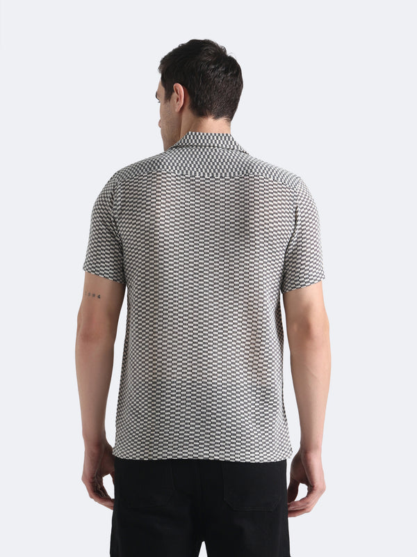 Grid Weave Crochet Shirt