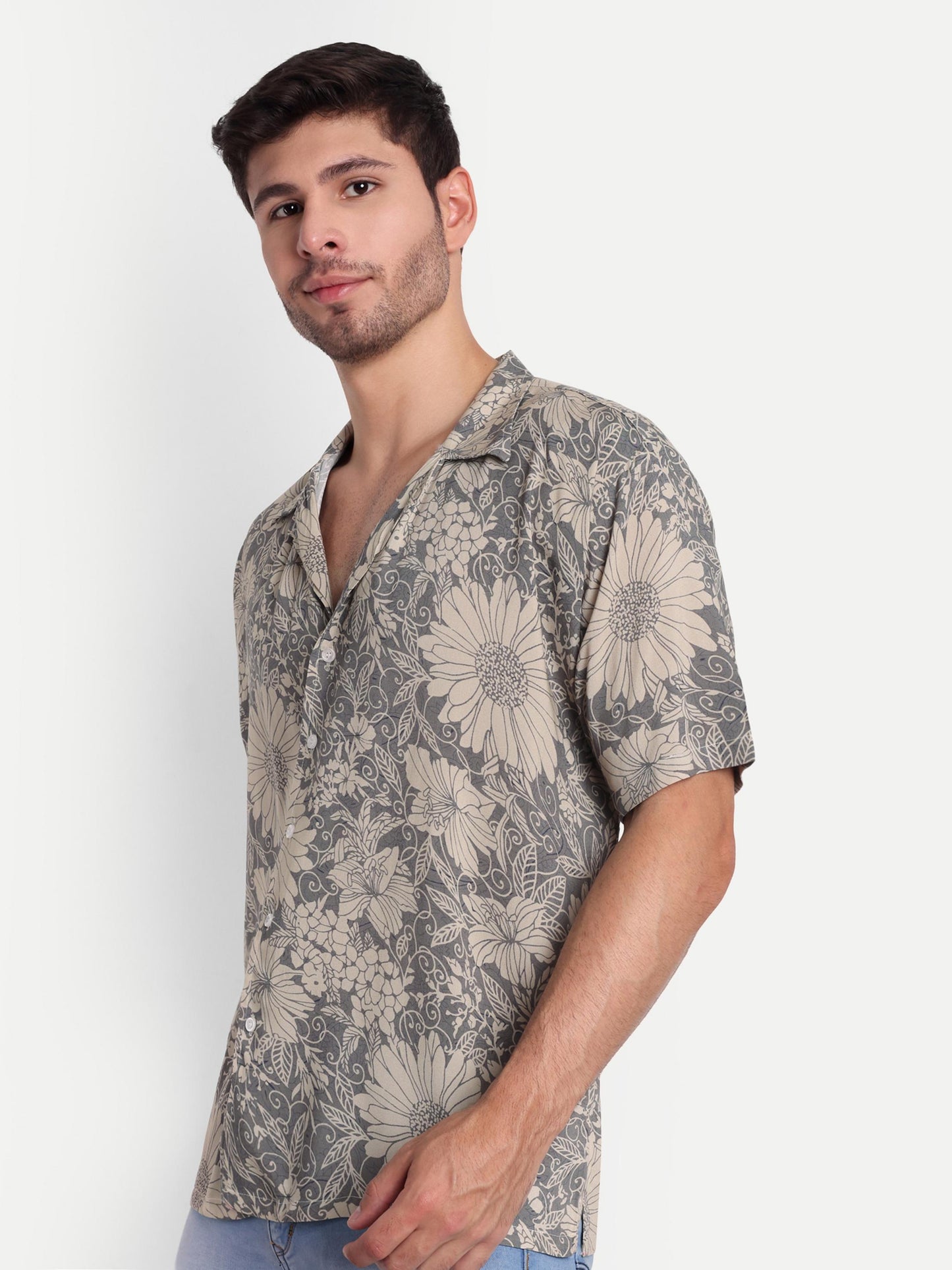 Gray Blossom Half Sleeve Shirt for men online - Clotheist