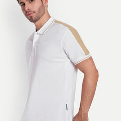 White Beige Regular Fit Polo T-Shirt