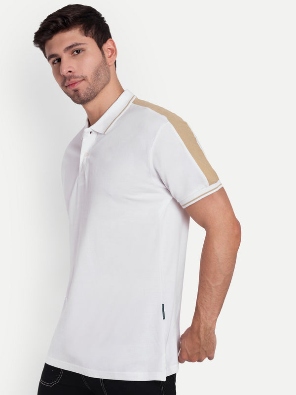 White Beige Regular Fit Polo T-Shirt