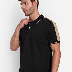 Black Beige Regular Fit Polo T-Shirt