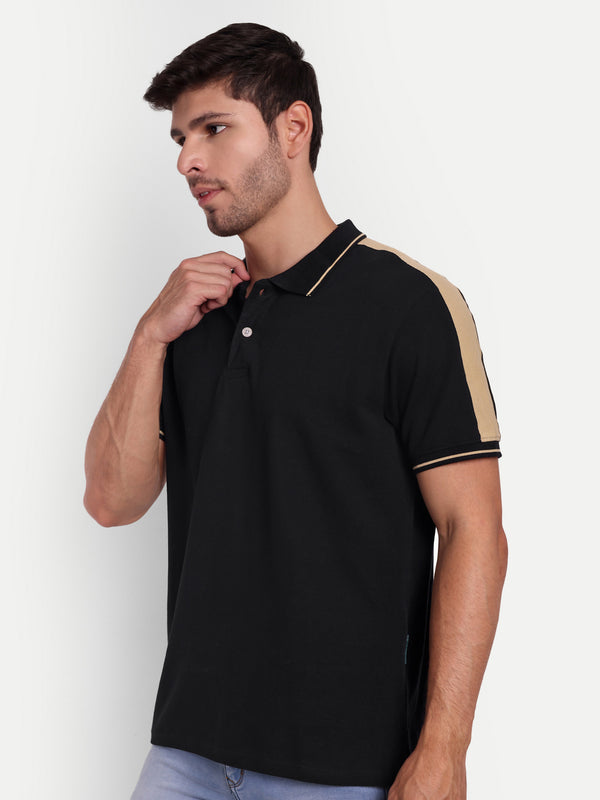 Black Beige Regular Fit Polo T-Shirt