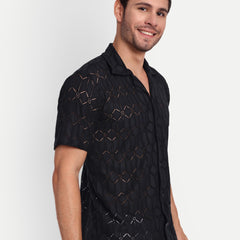 Graphite Hex Crochet Half Sleeve Shirt for men online - Clotheist