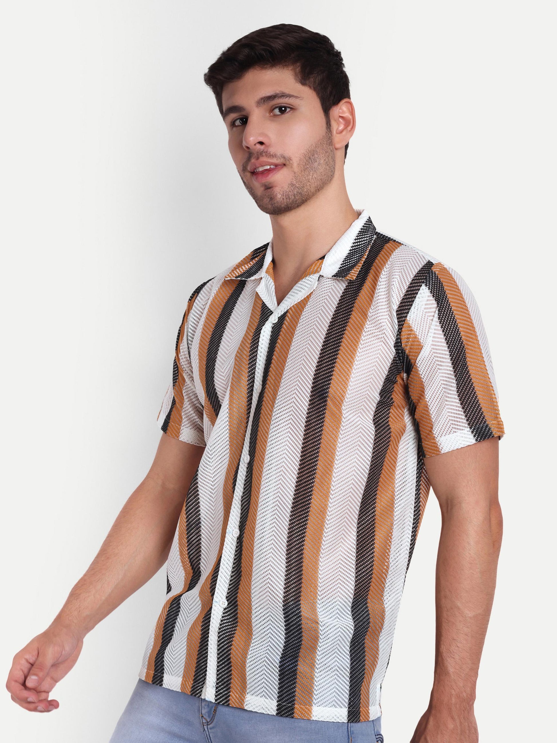 Mocha Mania Crochet Half Sleeve Shirt for men online - Clotheist
