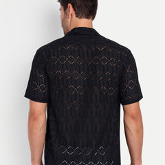 Graphite Hex Crochet Half Sleeve Shirt for men online - Clotheist