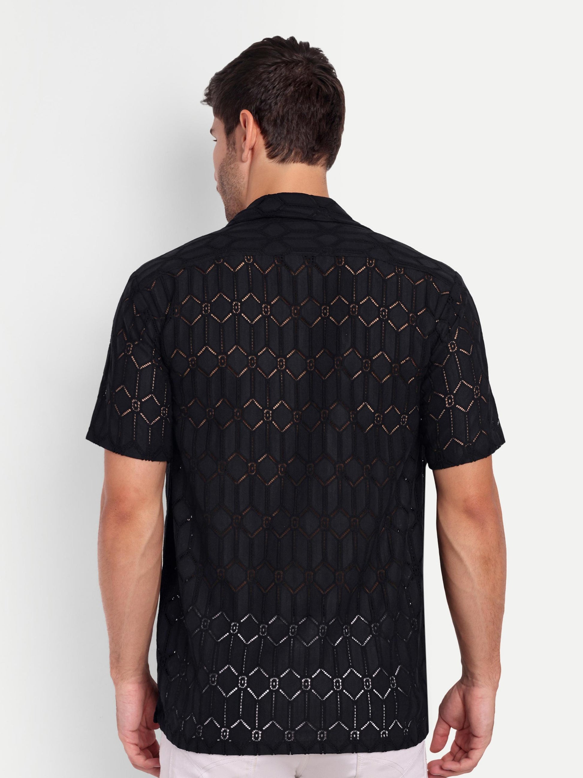 Graphite Hex Crochet Half Sleeve Shirt for men online - Clotheist