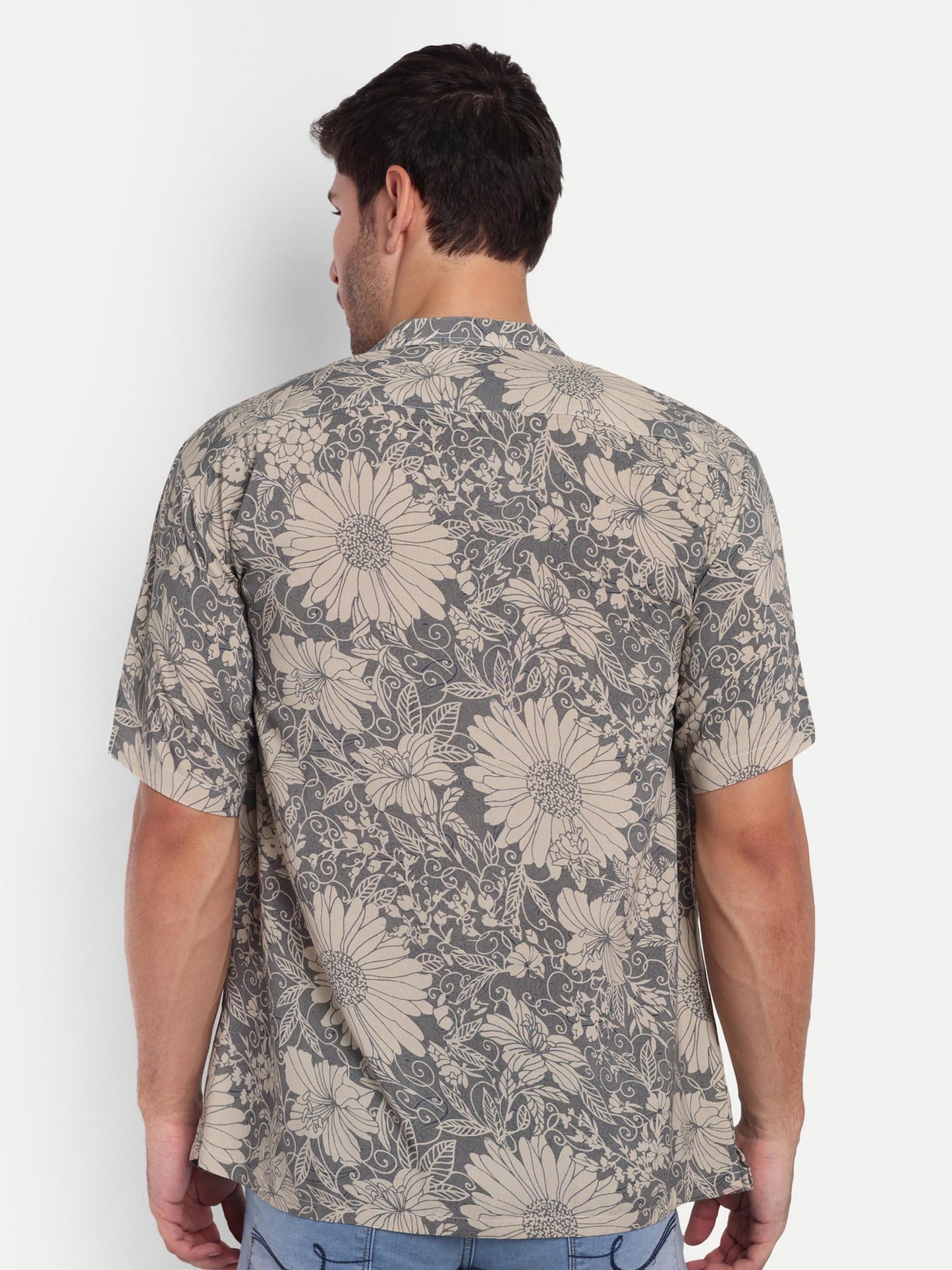 Gray Blossom Half Sleeve Shirt for men online - Clotheist