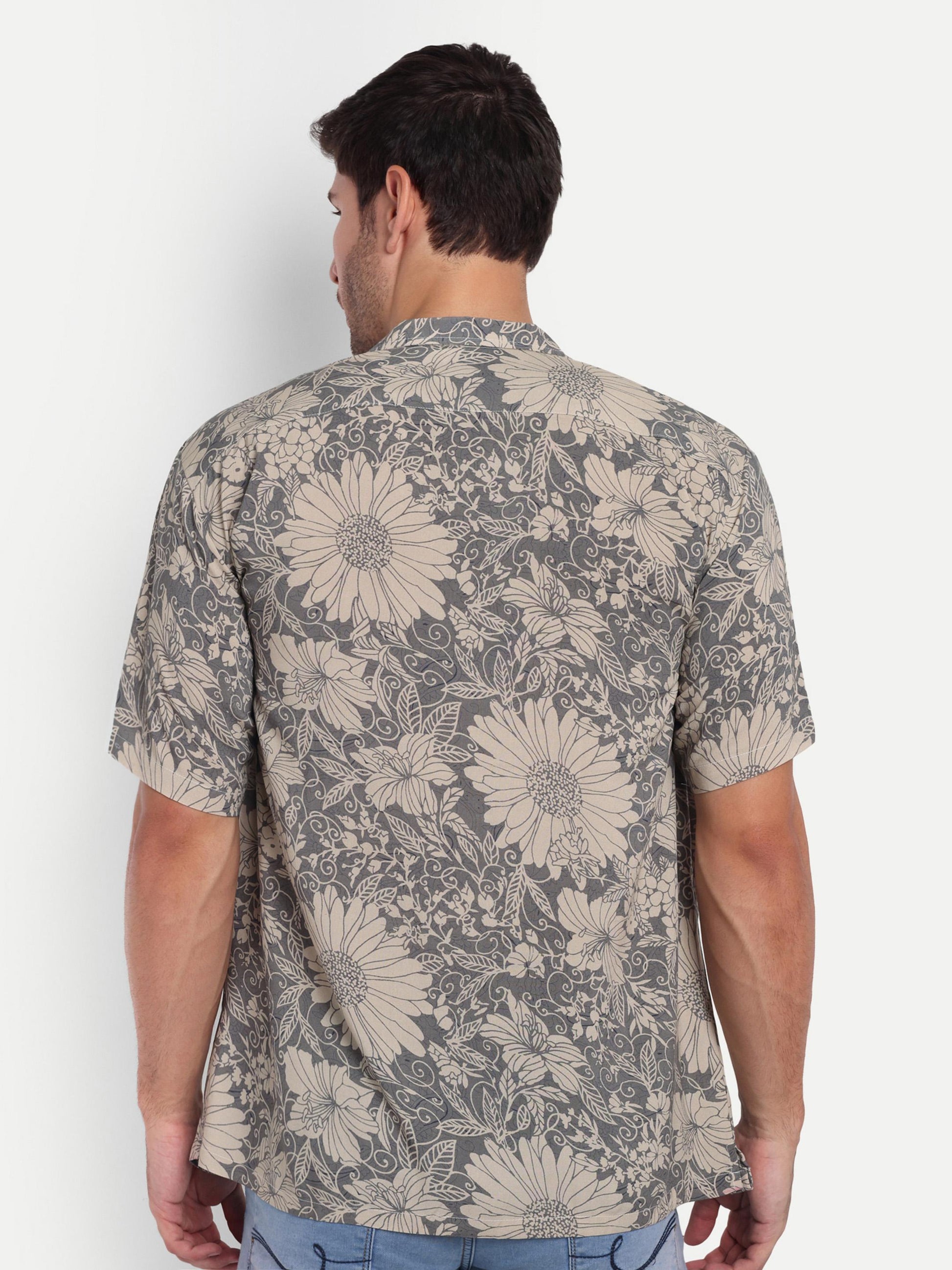 Gray Blossom Half Sleeve Shirt for men online - Clotheist