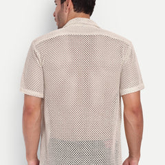 Ivory Mesh Crochet Half Sleeve Shirt for men online - Clotheist