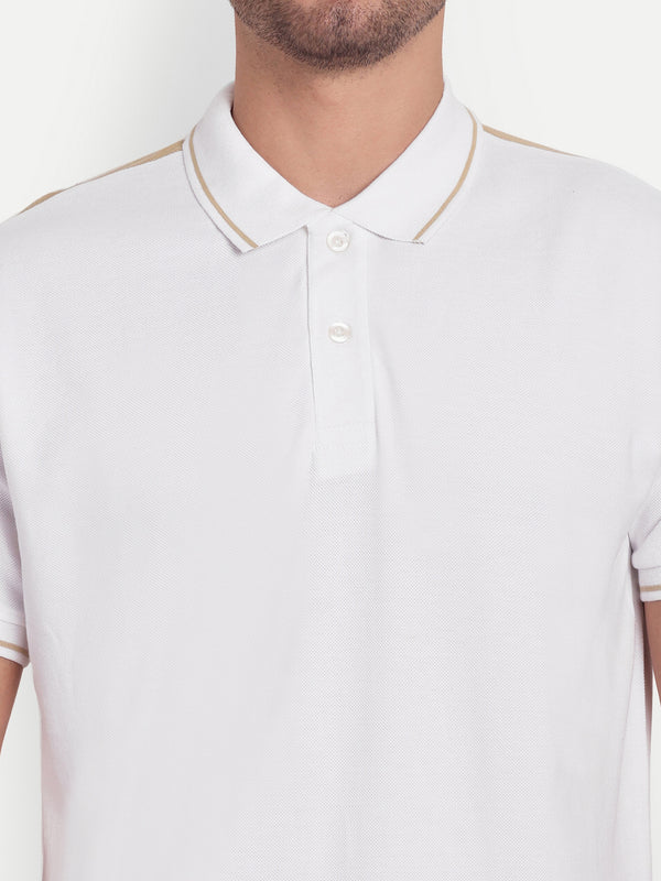 White Beige Regular Fit Polo T-Shirt