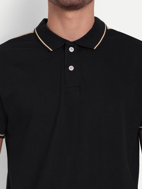 Black Beige Regular Fit Polo T-Shirt