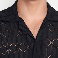 Graphite Hex Crochet Half Sleeve Shirt for men online - Clotheist