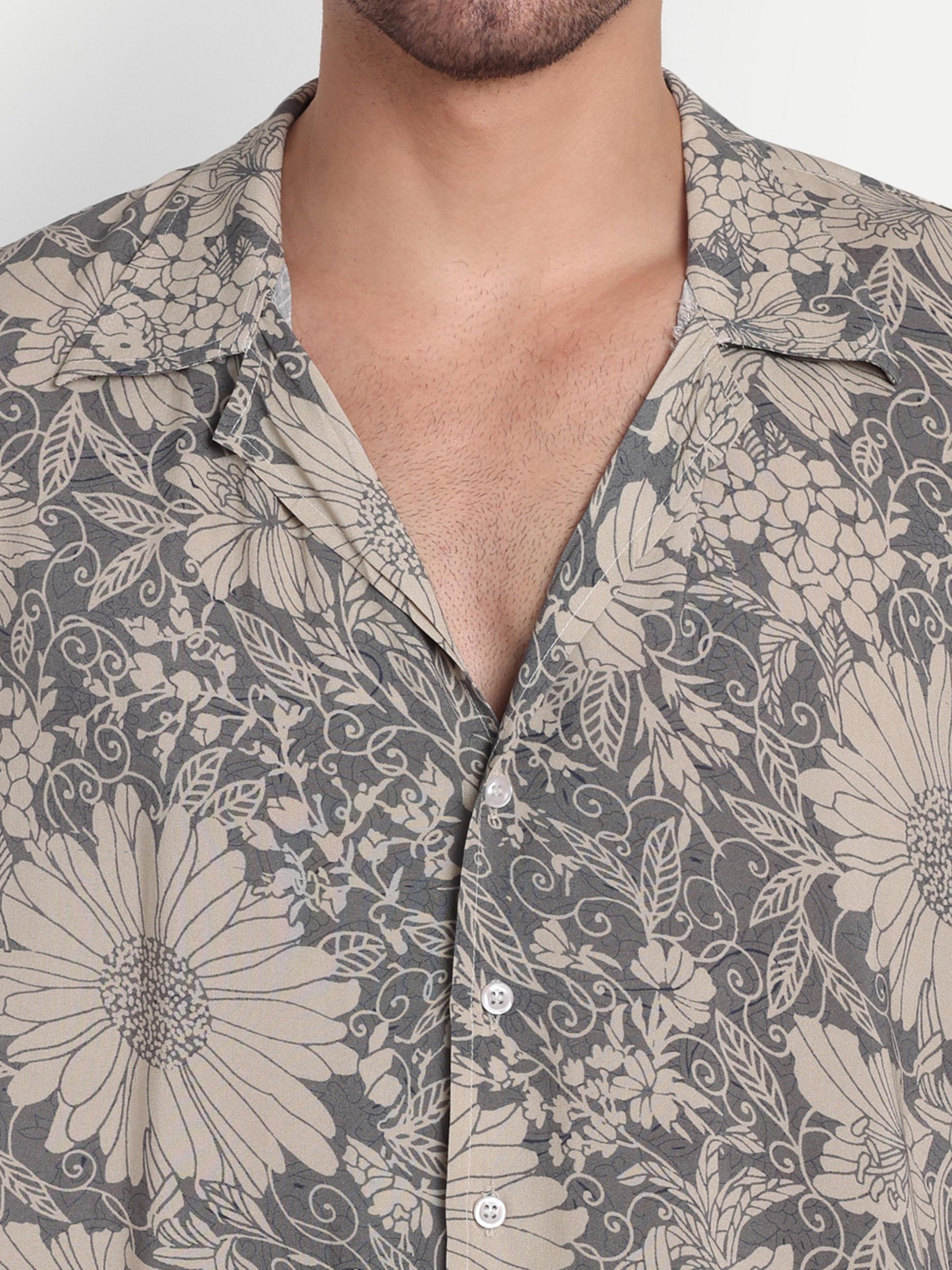 Gray Blossom Half Sleeve Shirt for men online - Clotheist
