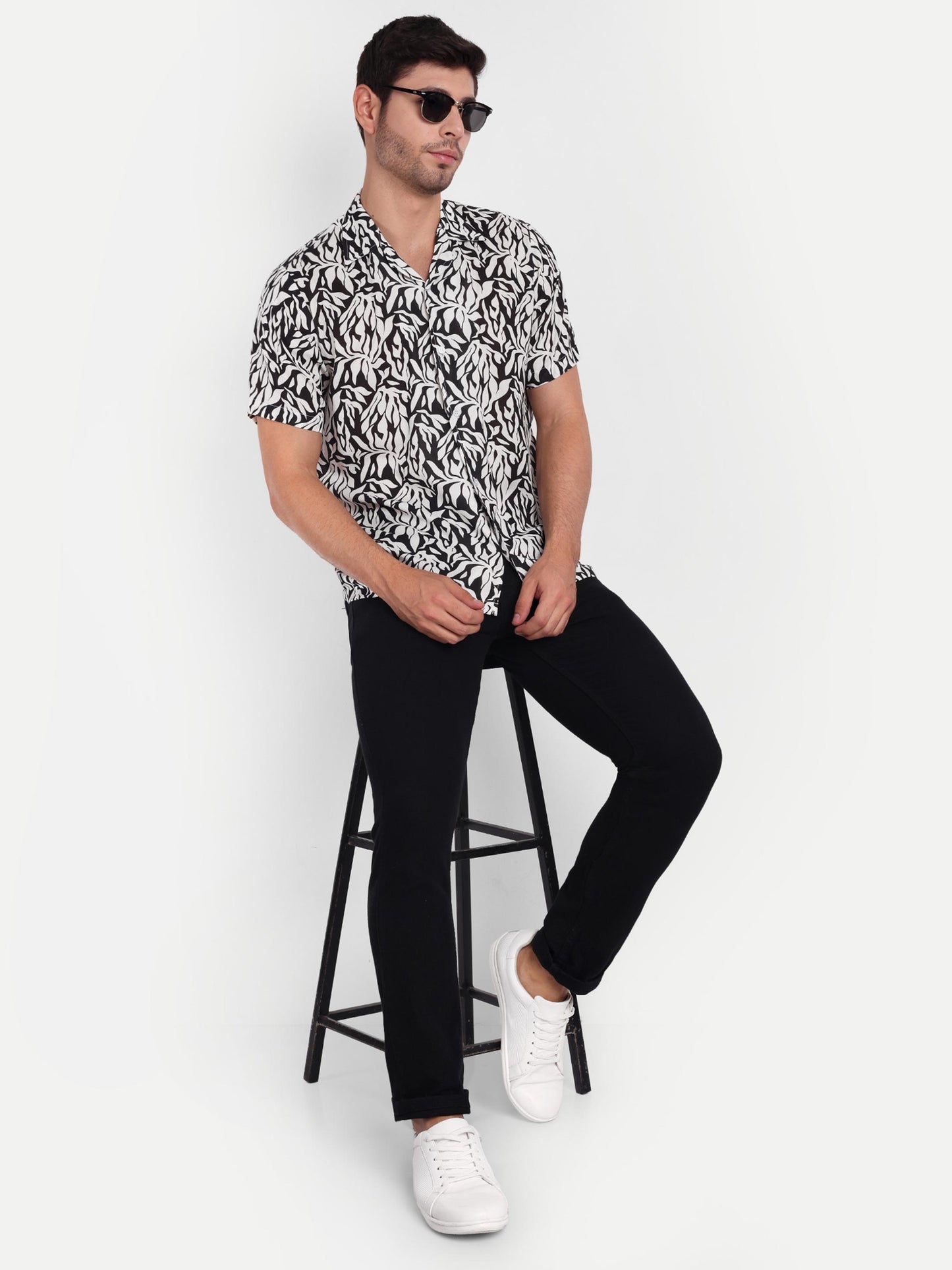 White Leaf Half Sleeve Shirt