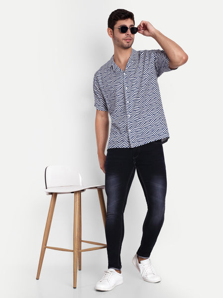Mosaic Blue Half Sleeve Shirt for men online - Clotheist