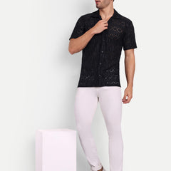 Graphite Hex Crochet Half Sleeve Shirt for men online - Clotheist