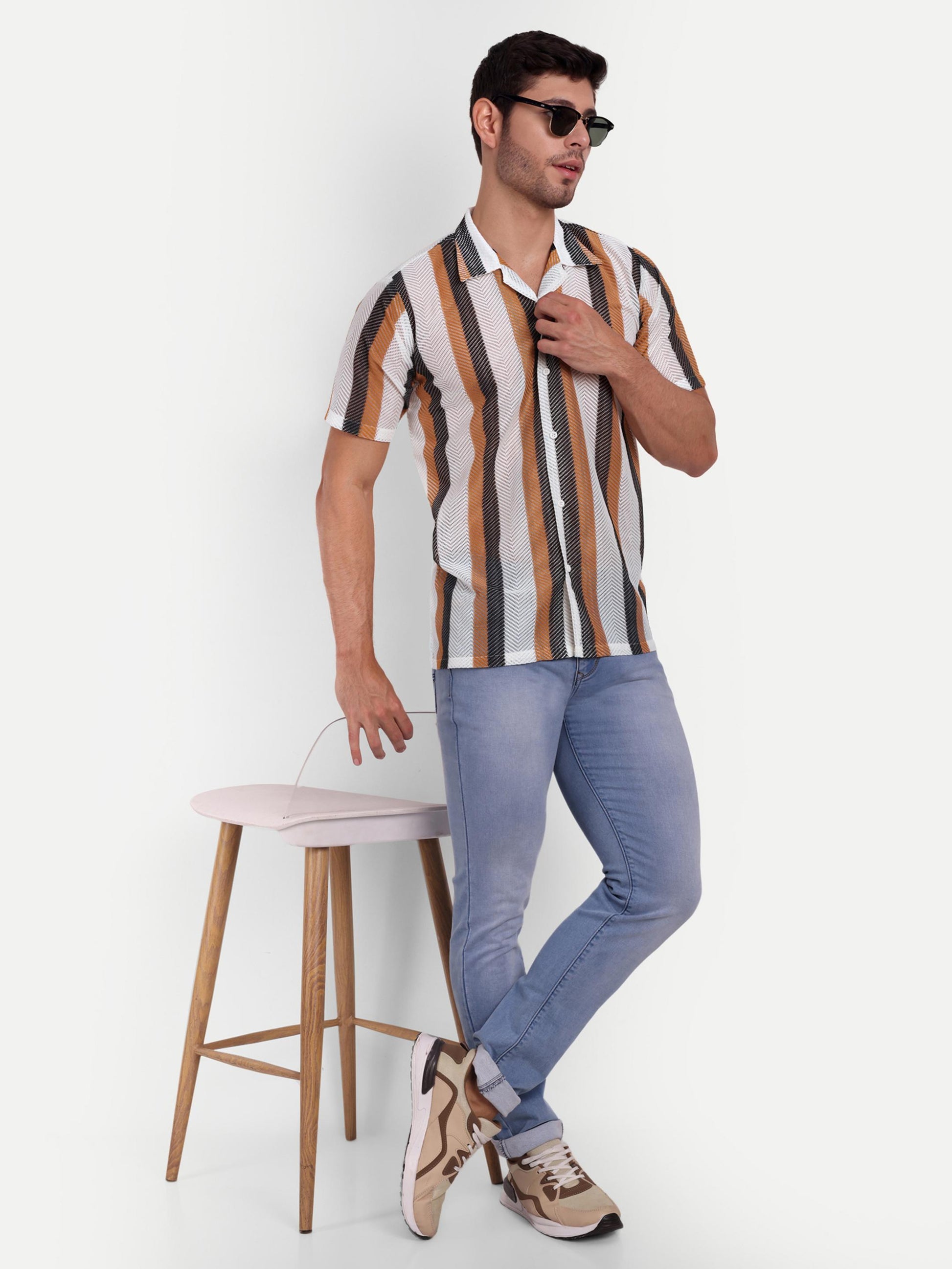 Mocha Mania Crochet Half Sleeve Shirt for men online - Clotheist