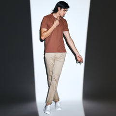 Clay Brown Waffle Knit Polo with zip for men online 