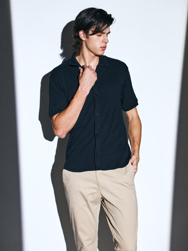 Black Ribbed Power Shirt for men online 