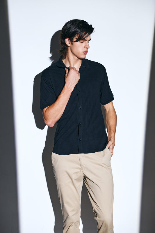 Black Ribbed Power Shirt for men online 