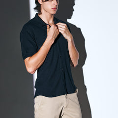 Black Ribbed Power Shirt for men online 