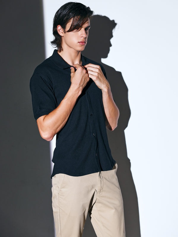 Black Ribbed Power Shirt for men online 