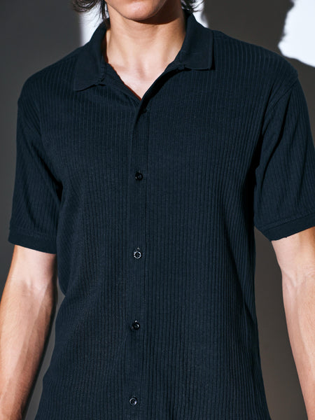 Black Ribbed Power Shirt for men online 