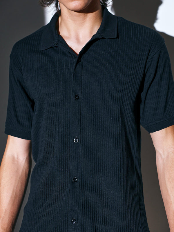 Black Ribbed Power Shirt for men online 