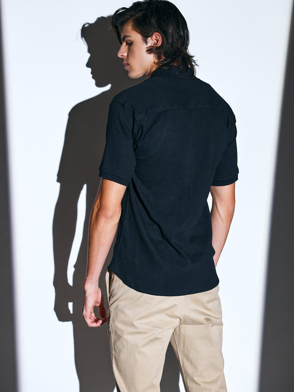 Black Ribbed Power Shirt for men online 