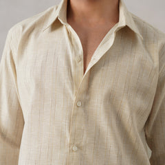 Beige Pinstriped Cotton Shirt (PRE-ORDER)