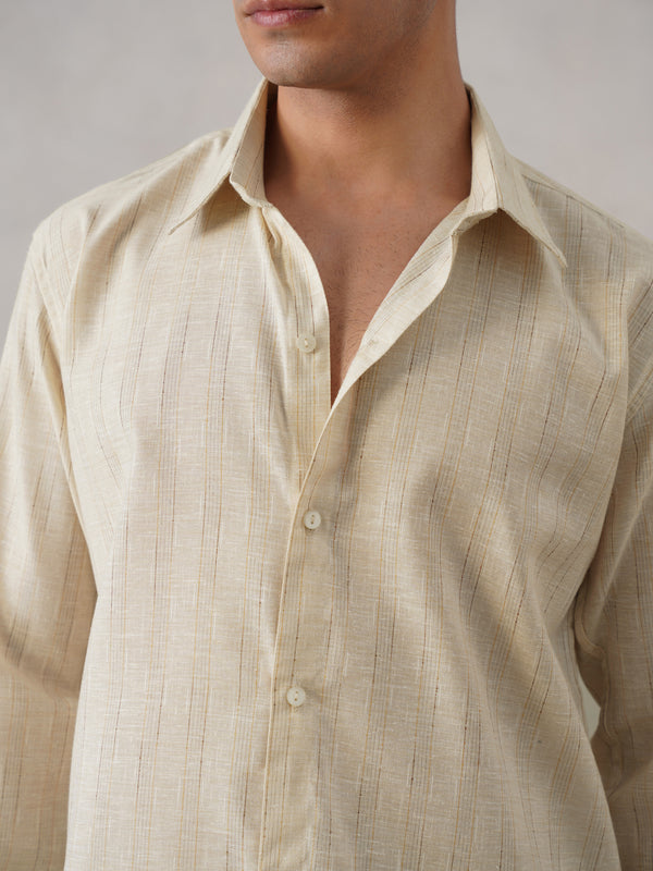 Beige Pinstriped Cotton Shirt (PRE-ORDER)