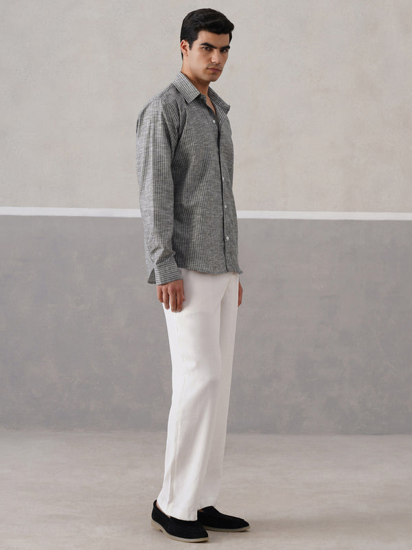 Shadow Grey Striped Linen Shirt (PRE-ORDER)