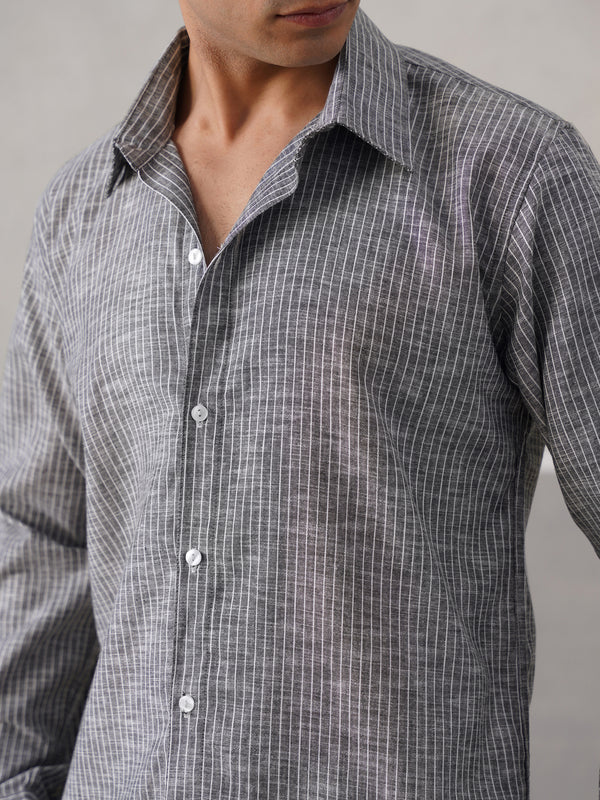 Shadow Grey Striped Linen Shirt (PRE-ORDER)