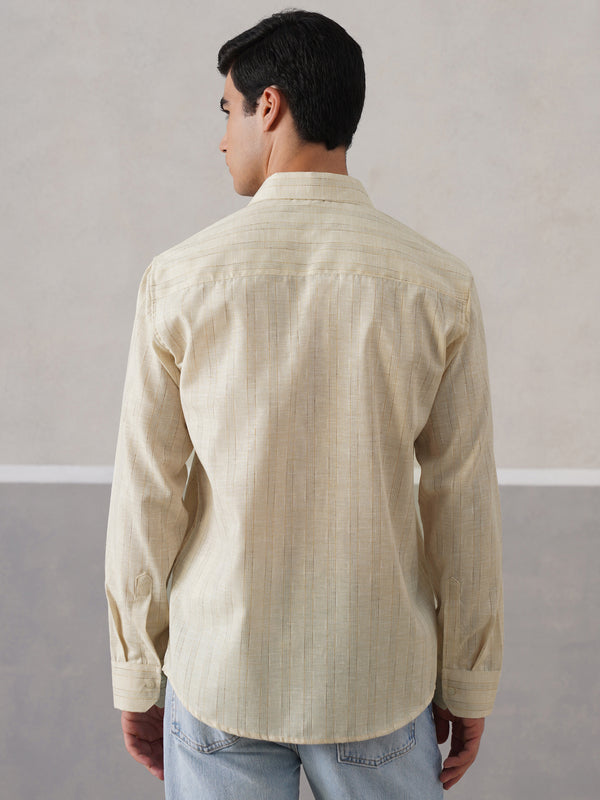 Beige Pinstriped Cotton Shirt (PRE-ORDER)