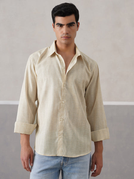 Beige Pinstriped Cotton Shirt (PRE-ORDER)